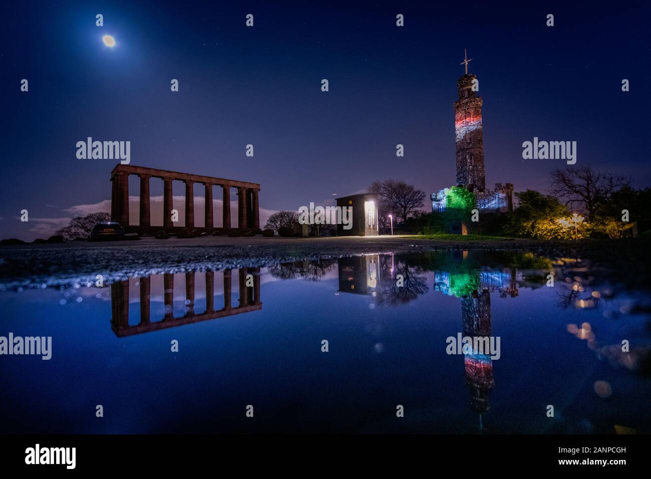 Das Nelson Monument, Calton Hill: Robin Robertson - Bright Side Studios - Alasdair Roberts vom Neujahrstag bis Burns Night Stockfoto