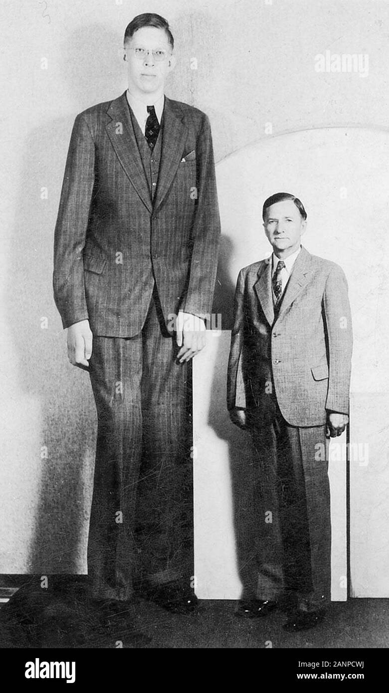 Robert Pershing Wadlow (1918-1940), Alton Riese und der Riese von Illinois, amerikanischen Mann, der die höchste Person war in der aufgezeichneten Geschichte, dargestellt mit seinem Vater Stockfoto