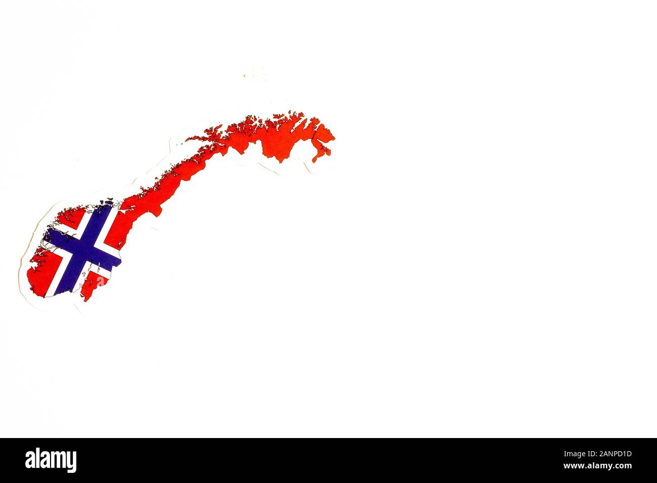 Los Angeles, Kalifornien, USA - 17. Januar 2020: Nationalflaggen Norwegens. Länderumriss auf weißem Hintergrund mit Kopierbereich. Politische Illustration Stockfoto