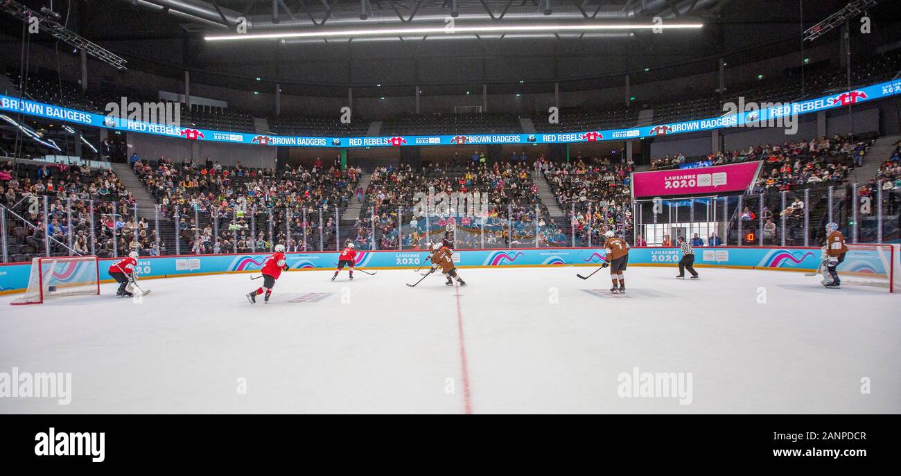 3. Herren am 3. Eishockey-Halbfinale bei den Jugend-Olympischen Spielen in Lausanne 2020 am 14. Januar 2020 in der Vaudoise Arena in der Schweiz. Stockfoto