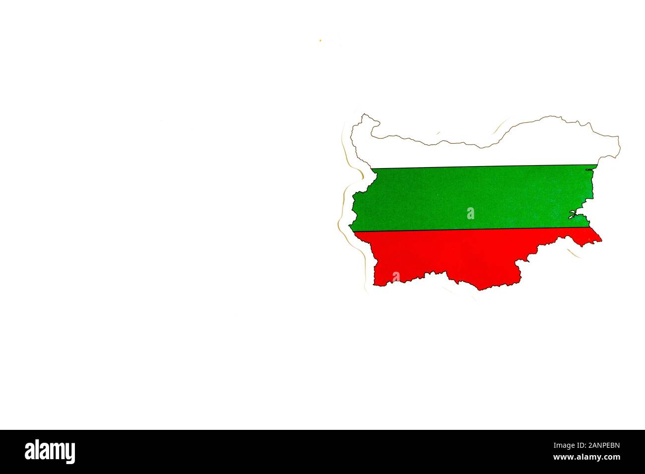 Los Angeles, Kalifornien, USA - 17. Januar 2020: Nationalflaggen Bulgariens. Länderumriss auf weißem Hintergrund mit Kopierbereich. Politische Illustration Stockfoto