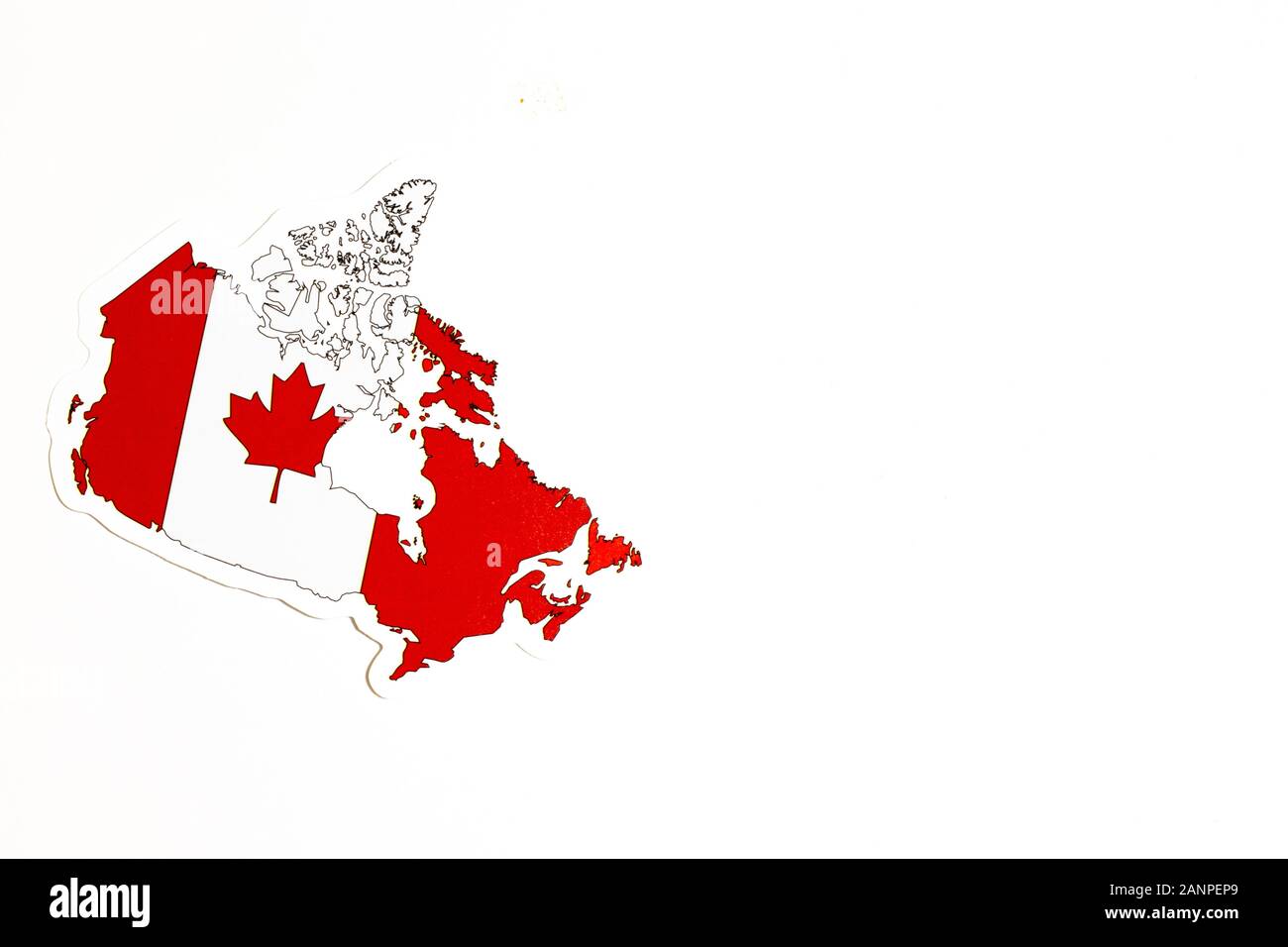 Los Angeles, Kalifornien, USA - 17. Januar 2020: Nationalflaggen Kanadas. Länderumriss auf weißem Hintergrund mit Kopierbereich. Politische Illustration Stockfoto