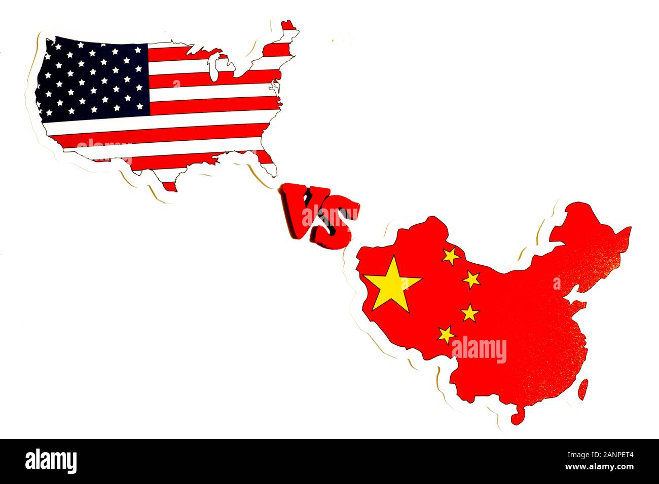 Los Angeles, Kalifornien, USA - 17. Januar 2020: China vs. USA-Konzept. Amerika gegen die chinesischen Nachrichten, politische Illustration. Kopierbereich, Illustration Stockfoto
