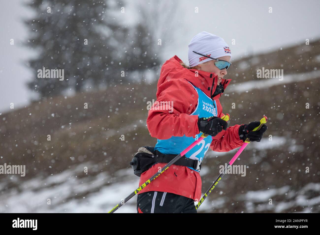 Team GB Mani Cooper (16) beim Nordic Combined Training bei den Jugend-Olympischen Spielen in Lausanne 2020 am 17. Januar 2020 bei den Les Tuffes in Frankreich Stockfoto