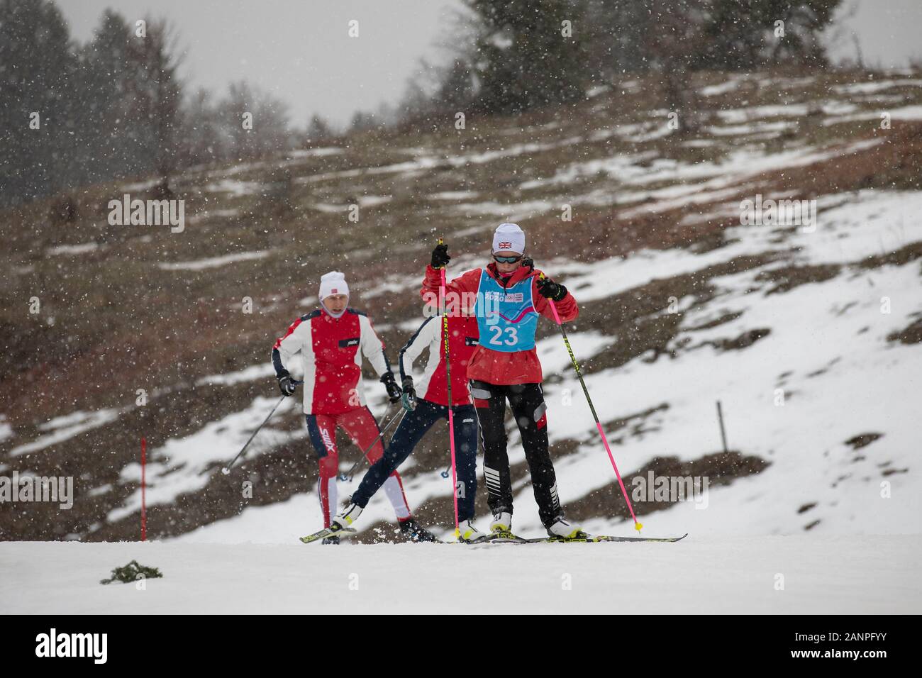 Team GB Mani Cooper (16) beim Nordic Combined Training bei den Jugend-Olympischen Spielen in Lausanne 2020 am 17. Januar 2020 bei den Les Tuffes in Frankreich Stockfoto