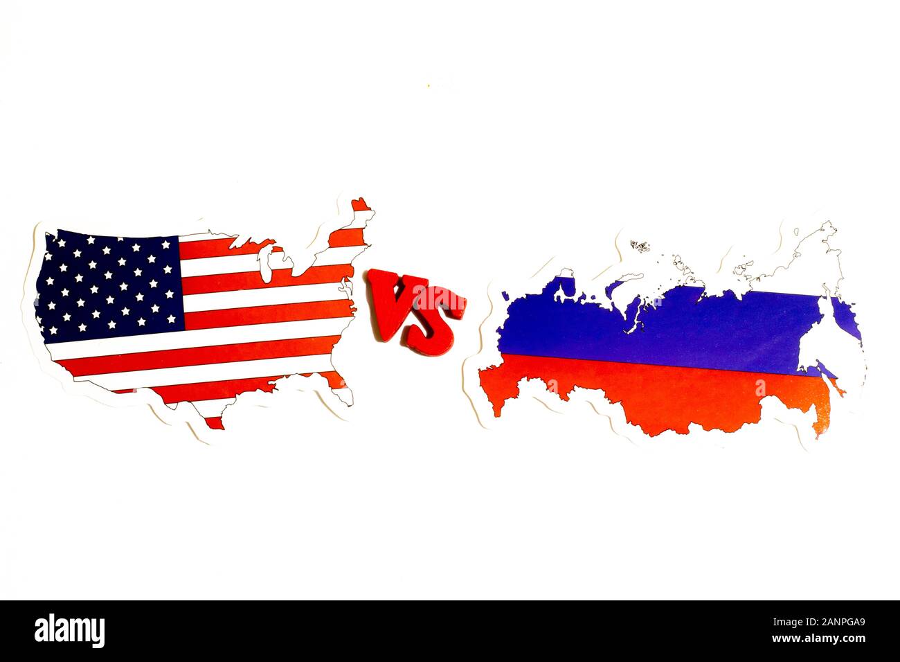 Los Angeles, Kalifornien, USA - 17. Januar 2020: Russland gegen USA politisches Konzept Abbildung: Amerika vs. Russische Föderation, Illustrierend Stockfoto