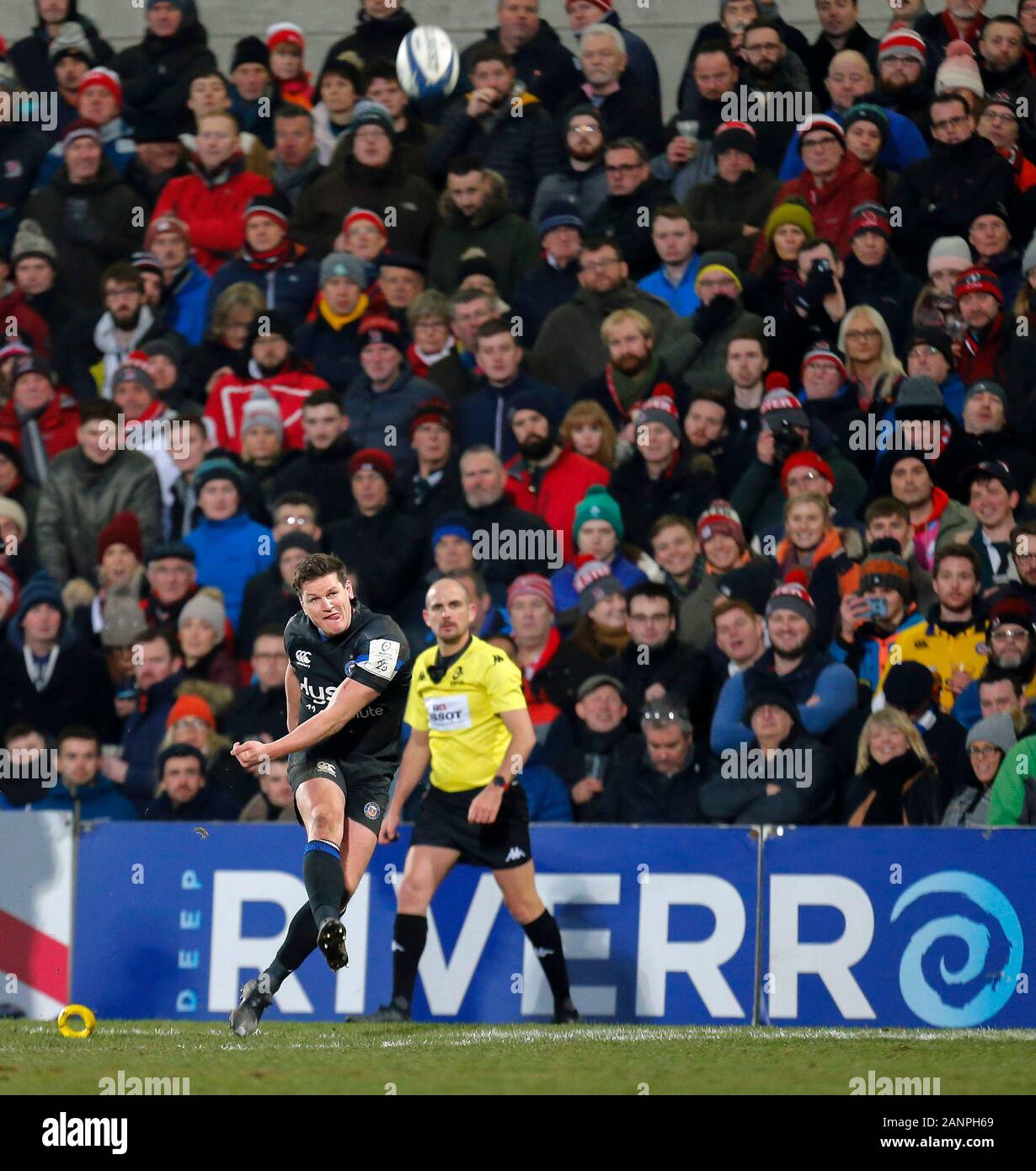 18. Januar 2020; Kingspan Stadion, Belfast, County Antrim, Nordirland; Heineken Champions Cup Rugby, Ulster versus Badewanne; Freddie Verbrennungen von Badewanne nicht ausprobieren - Redaktionelle Verwendung zu konvertieren Stockfoto