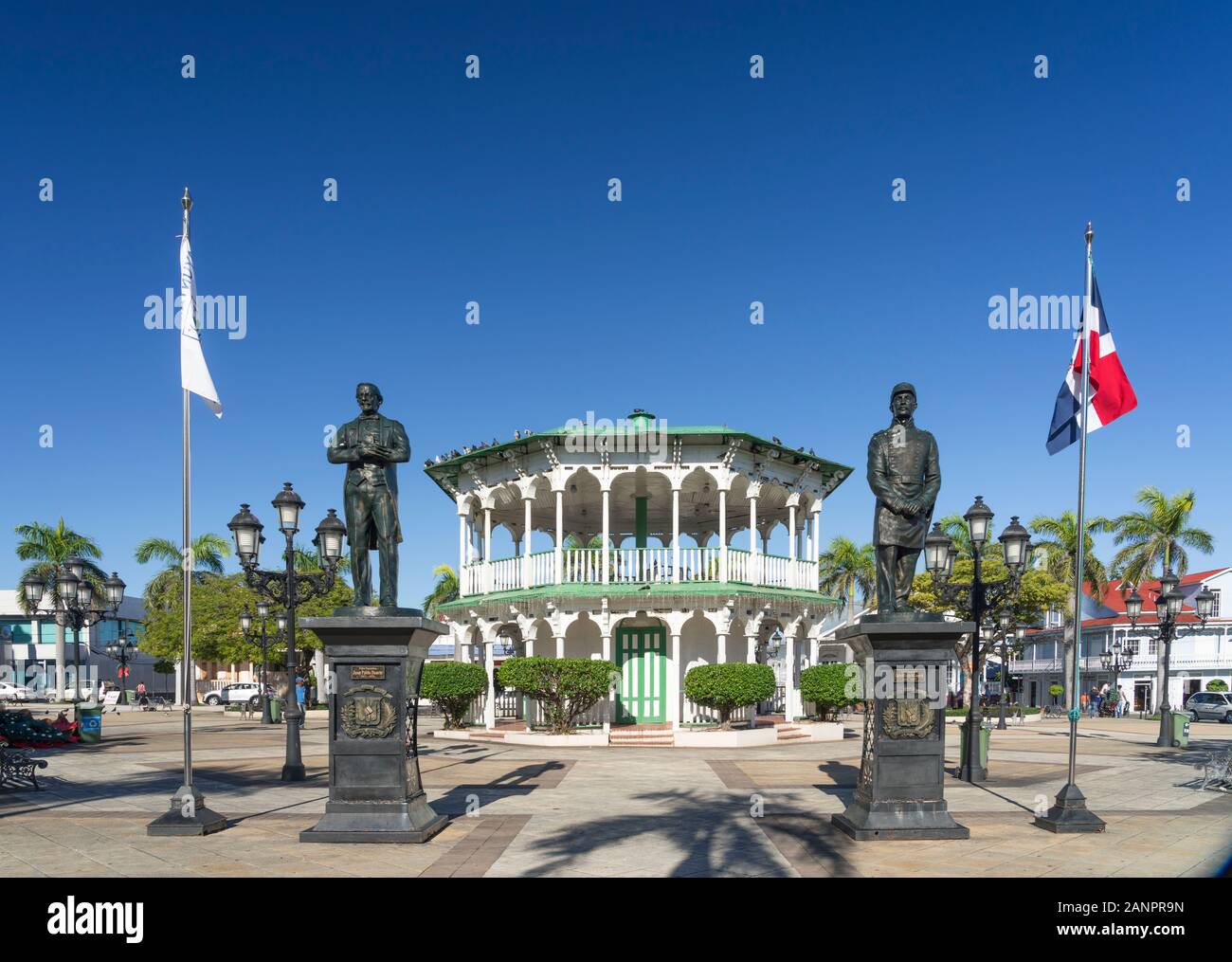 Die Plaza Independencia, zentralen Platz in Puerto Plata, Dominikanische Republik, Karibik. Stockfoto