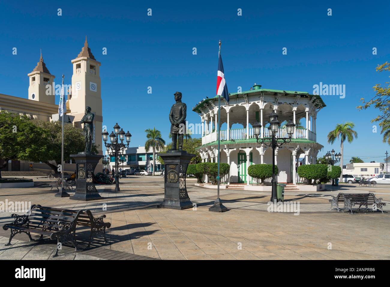 Die Plaza Independencia, zentralen Platz in Puerto Plata, Dominikanische Republik, Karibik. Stockfoto