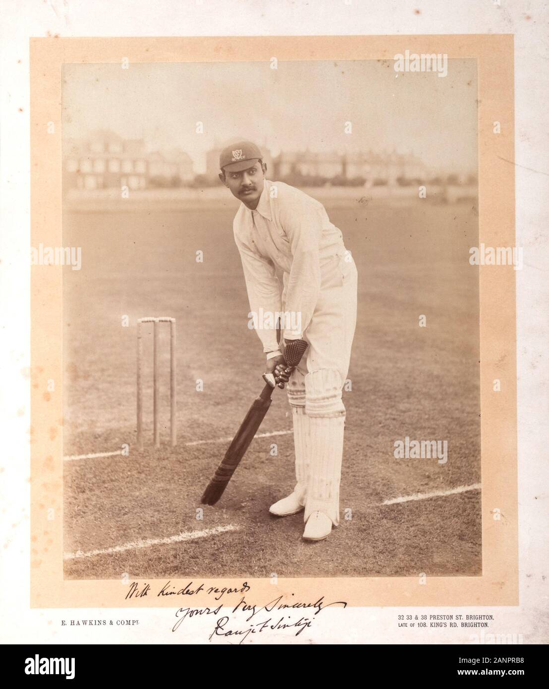 Signiertes Foto von Indischen Adligen und cricketer Ranjitsinji (1972-1933), die Cambridge und Stern Batsman für Sussex und England captained Stockfoto