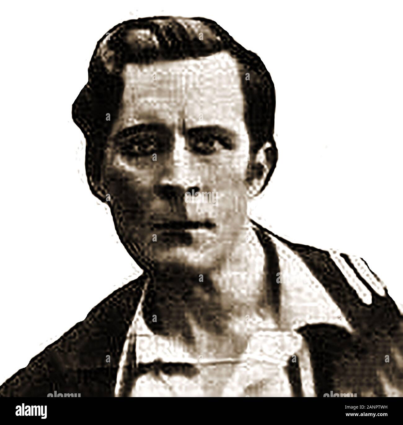 Eine Presse Portrait von William Desmond Tayler, William Cunningham Deane-Tanner (geboren 1872 - 1922), Filmregisseur und Schauspieler in seinem Haus 1922 ermordet, was zu einer der größten Skandale Hollywoods. Er war ein Anglo-amerikanische Regisseur und Schauspieler während der stummfilmära. Eine geheimnisvolle Arzt erklärte, er starb an einem Magen Blutung, aber eine kleine Schusswunde wurde später in seinem Rücken gefunden. Der Fall wurde nie gelöst, trotz einer großen Anzahl von Zeugen und verdächtigen, befragt. Korruption vermutet wurde. Stockfoto
