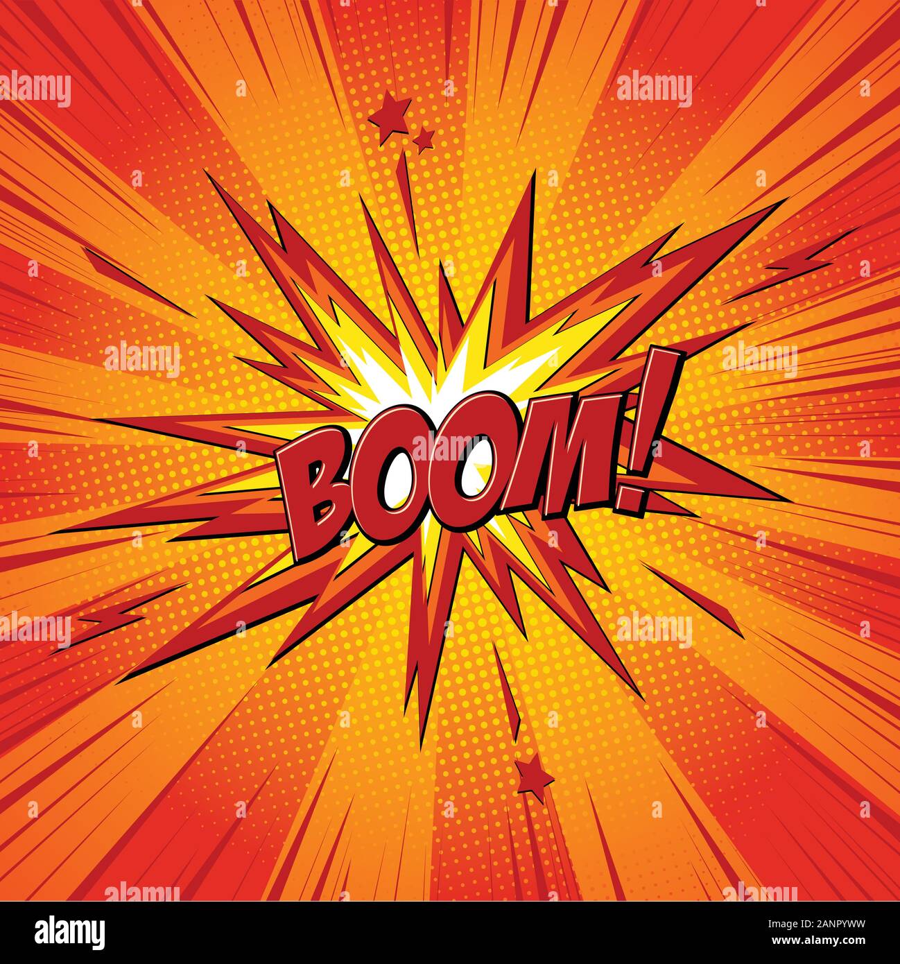 Ausleger Comic Text Sprechblase. Sound Effect bang Wolkensymbol der Farbe phrase Schriftzug. Vector Illustration auf roten Hintergrund. Stock Vektor