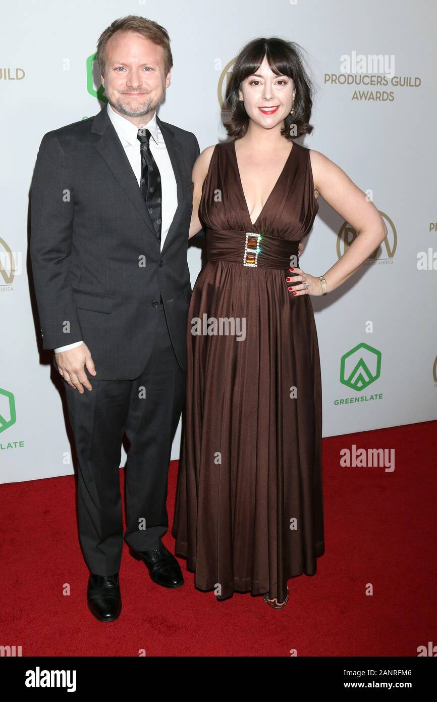 Januar 18, 2020, Los Angeles, CA, USA: LOS ANGELES - Jan 18: Rian Johnson und Karina Longworth beim Hersteller Guild Awards 2020 im Hollywood Palladium am 18. Januar 2020 in Los Angeles, CA (Credit Bild: © Kay Blake/ZUMA Draht) Stockfoto