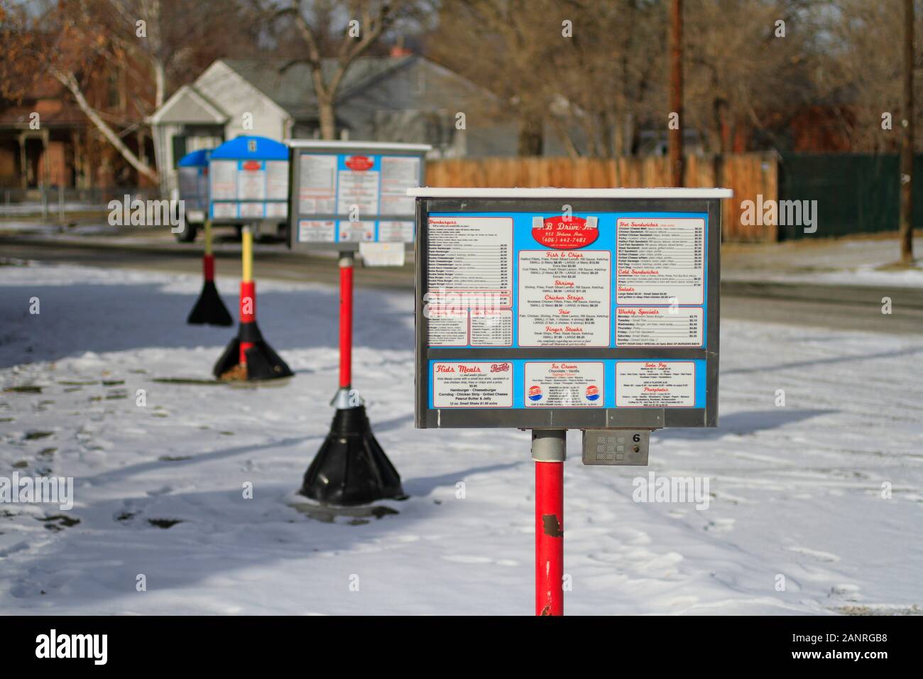 Classic retro drive in diner drive up menu. RB drive in, Helena, Montana, USA. Stockfoto