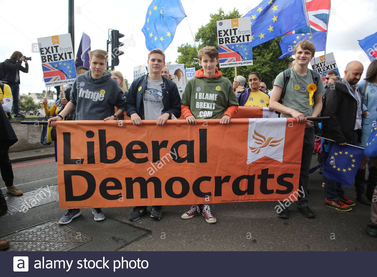 Junge Liberale Demokraten ein anti-Brexit Kundgebung in London Stockfoto