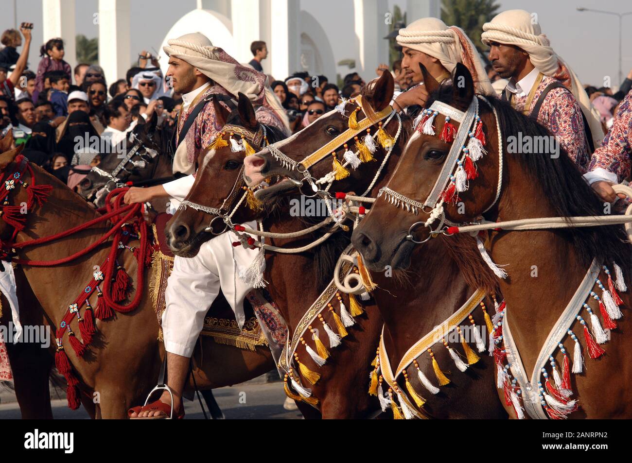 Doha, Katar - Nationalfeiertag, Horse Parade an der Corniche. Stockfoto