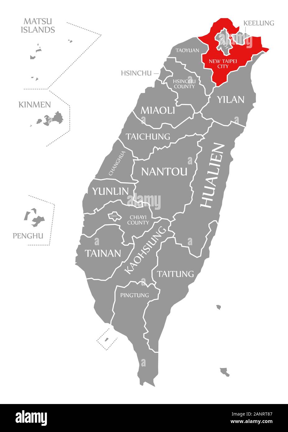Neue Taipei City rot markiert in Karte von Taiwan Stockfoto
