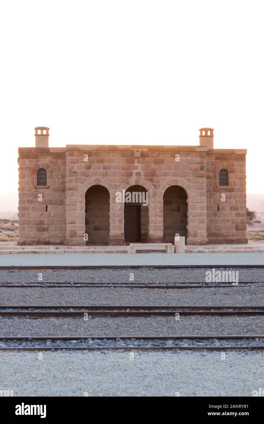 Hejaz Bahnhof Gebäude in Madain Saleh, Al Madinah Province, Alula, Saudi-Arabien Stockfoto