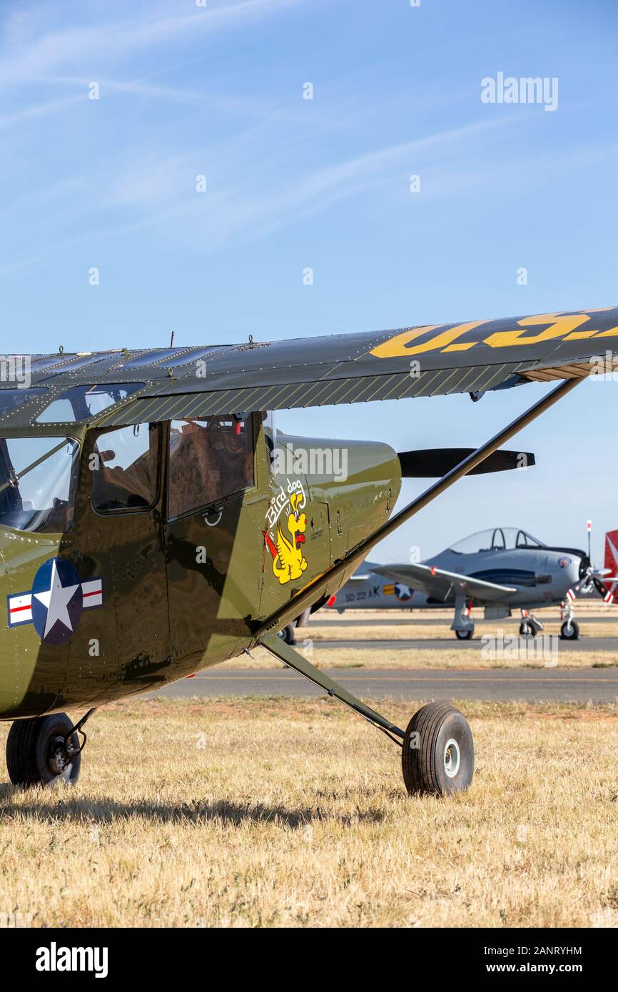 Cessna O-1 G Bird Dog Beobachtungs- und Forward Air Control (FAC) Flugzeug VH-EAZ, die während des Vietnam Krieges verwendet wurde. Stockfoto