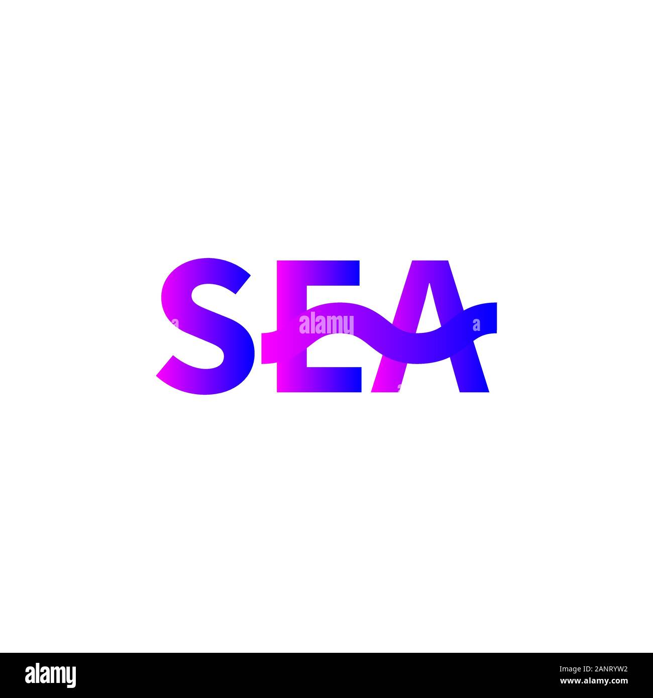 Meer Wort, Gradient-Schriftzug, Meer mit Wellen, Vektor gradient Element Stock Vektor