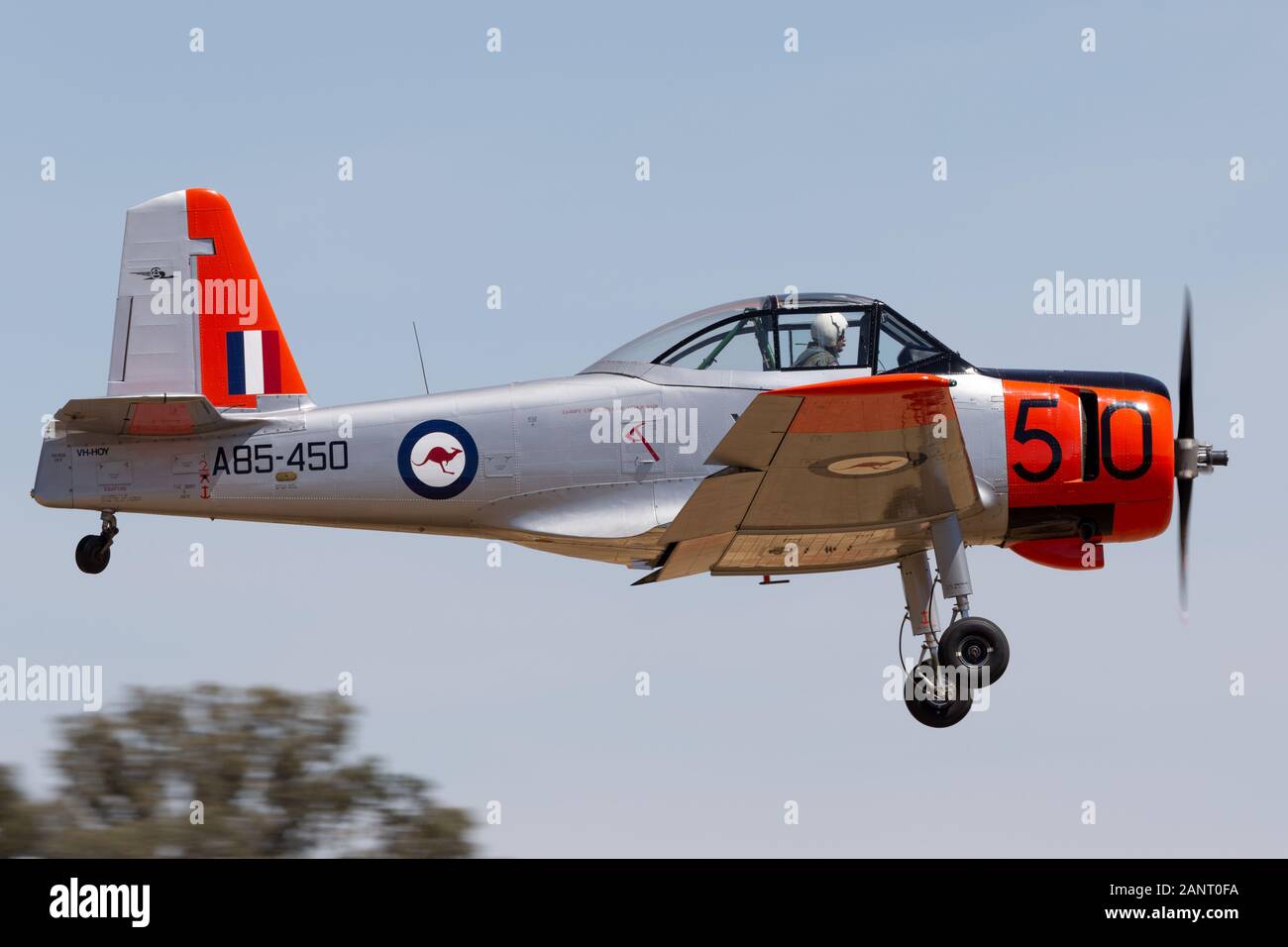 Ehemalige Royal Australian Air Force (RAAF) Commonwealth Aircraft Corporation (CAC) CA-25 Winjeel trainer Flugzeuge VH-HOY. Stockfoto