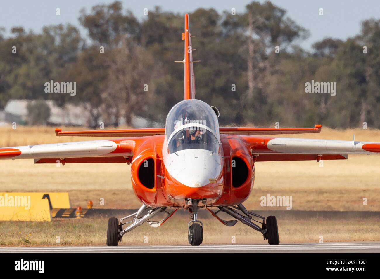 Siai Marchetti S. 211 militärische Trainer jet VH-Dzj in der Markierungen der Republik Singapur Luftwaffe Vorbereitung aus Zittau Flughafen zu nehmen. Stockfoto