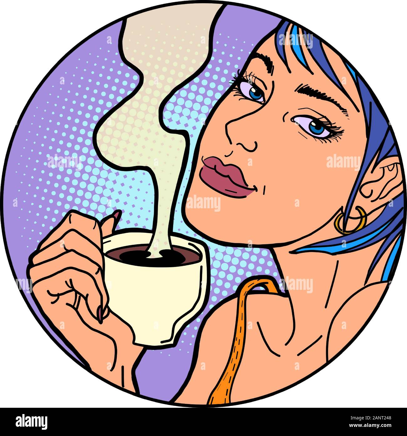 Frau mit einer Tasse Kaffee oder Tee am Morgen Stock Vektor