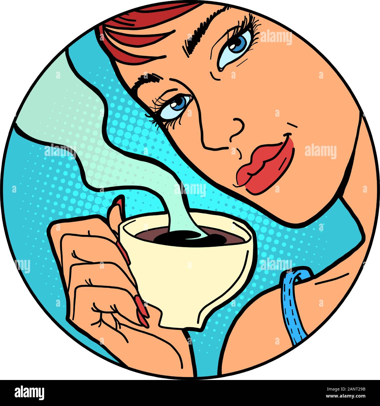 Frau mit einer Tasse Kaffee oder Tee am Morgen Stock Vektor