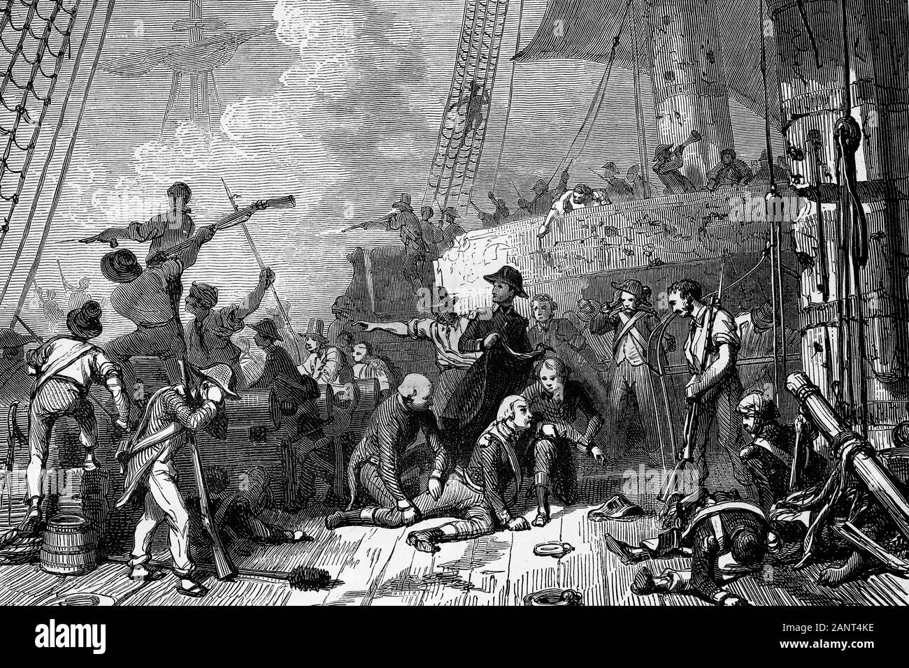 Tod von Konteradmiral Magon in der Schlacht von Trafalgar. 21. Oktober 1805. Antike Abbildung. 1890. Stockfoto