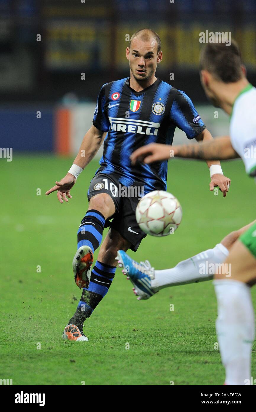 Mailand, Italien, 29. September 2010,'' San Siro Stadion, UEFA Champions League 2010/2011, FC Inter-FC Werder Bremen: Wesley Snaijder in Aktion während des Spiels Stockfoto