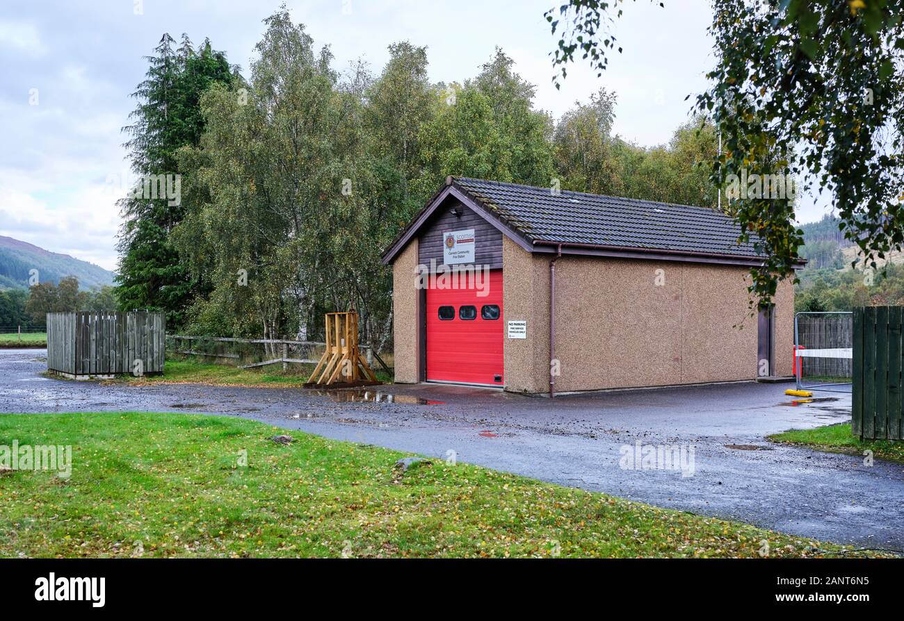 Auf einem nassen, September Nachmittag, die cannich Feuerwehr- und Rettungsdienste Station stand bereit. 27/09/19. Stockfoto