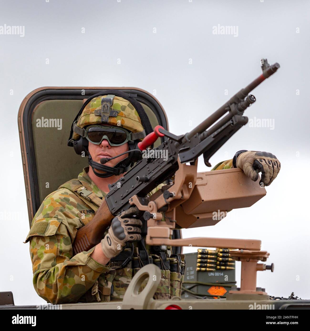 Royal Australian Army Soldat mit Maschinengewehr. Stockfoto