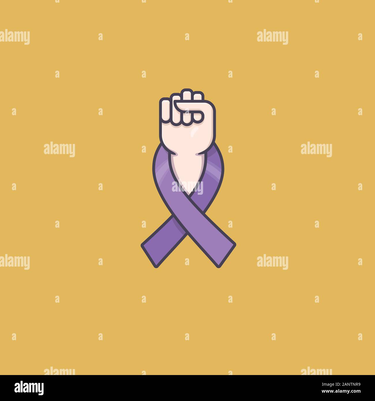 Faust mit Lavendel ribbon Color Vector Illustration für Welt #CancerDay am 4. Februar. Gesundheit Bewusstsein Symbol. Stock Vektor