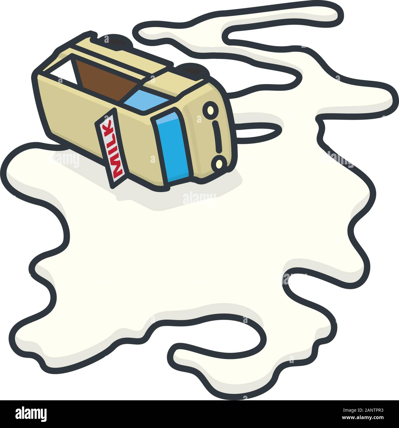 Milch Lieferwagen Unfall Vector Illustration für #DontCryOverSpilledMilkDay am 11. Februar. Isolierte Missgeschick Konzept. Stock Vektor