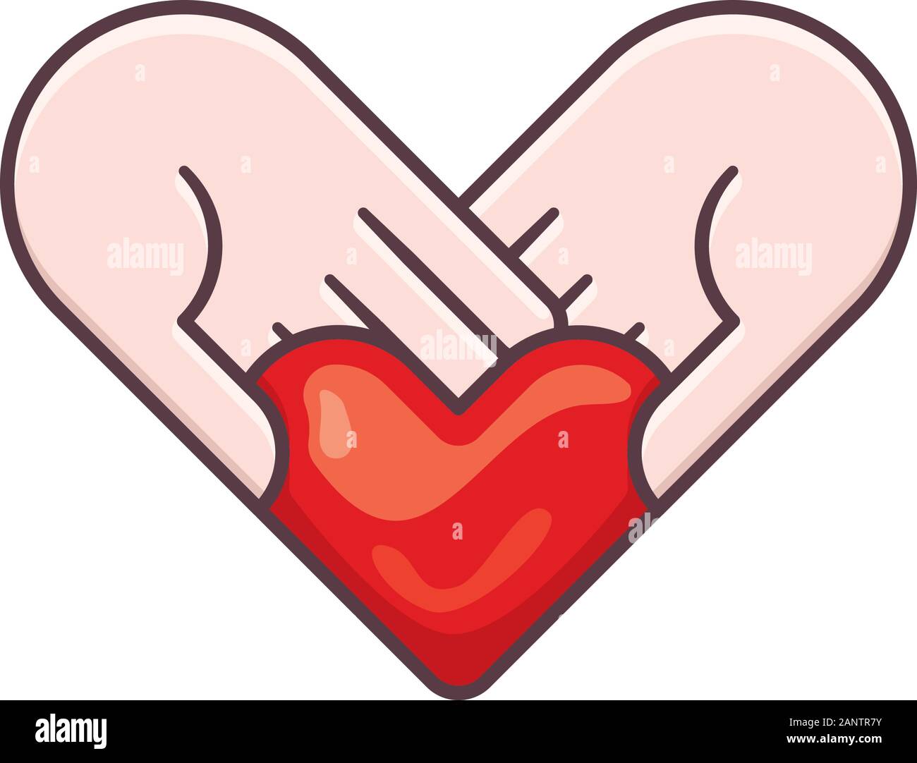 Zwei Hände, Herzen Besitz isoliert Vector Illustration. Valentines Tag oder Organspende konzeptionelle Symbol. Stock Vektor