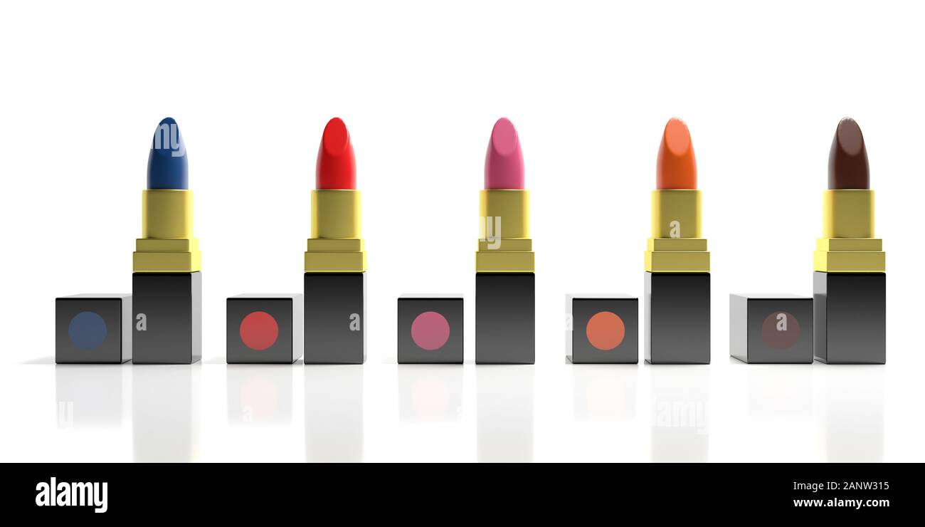 Lippenstift, Make-up. Lippenstifte verschiedenen modischen Farben vor weißem Hintergrund, Professionelle machen Frauen und Schönheit Konzept Stockfoto