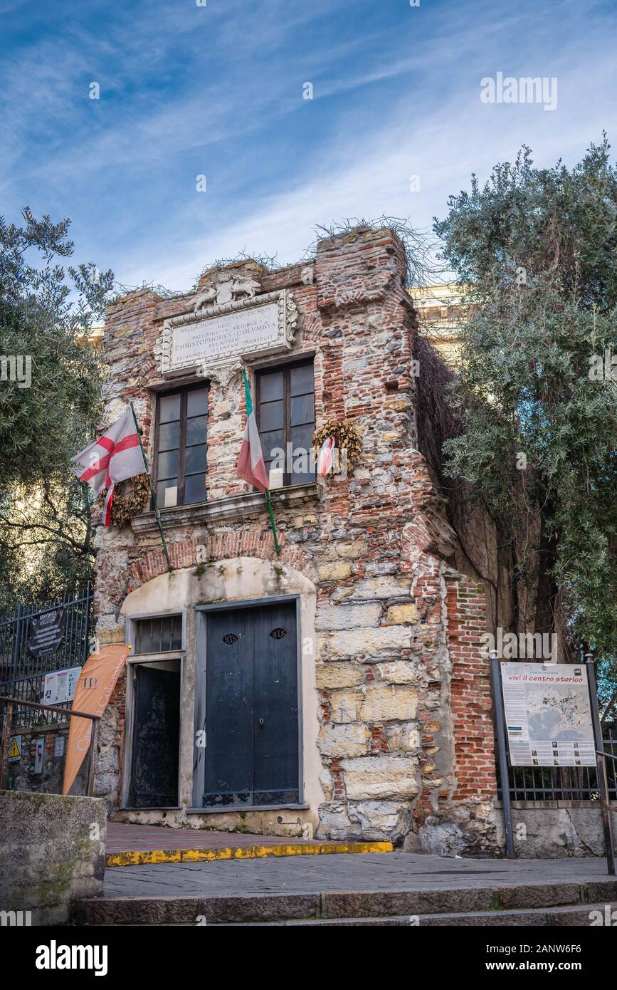 Genua, Genua, Italien - Januar 2020: Haus von Christoph Kolumbus, heute ist es als Museum tätig Stockfoto