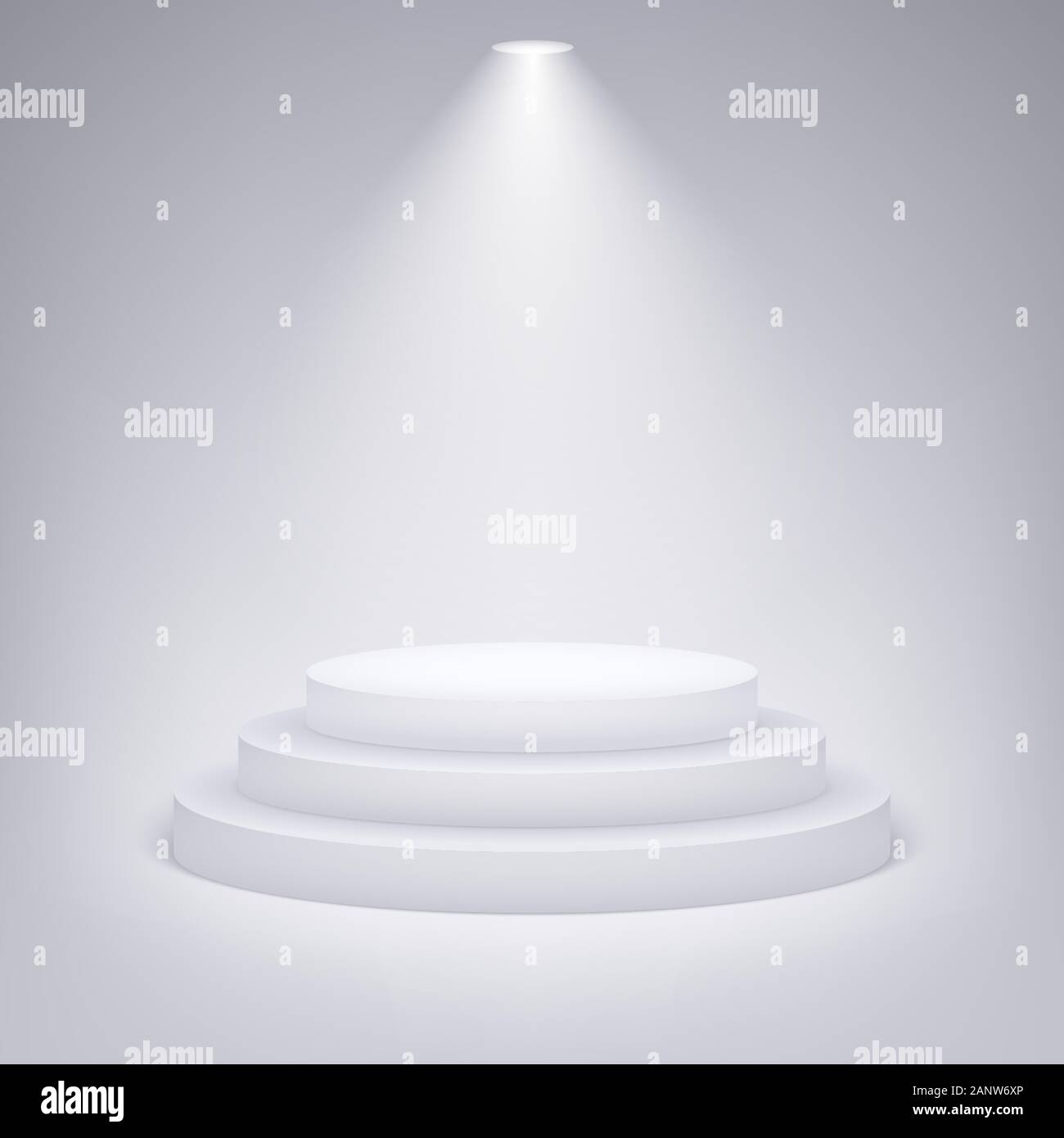 Runde Podium von Spotlight auf grauem Hintergrund beleuchtet. Eps 10. Stock Vektor