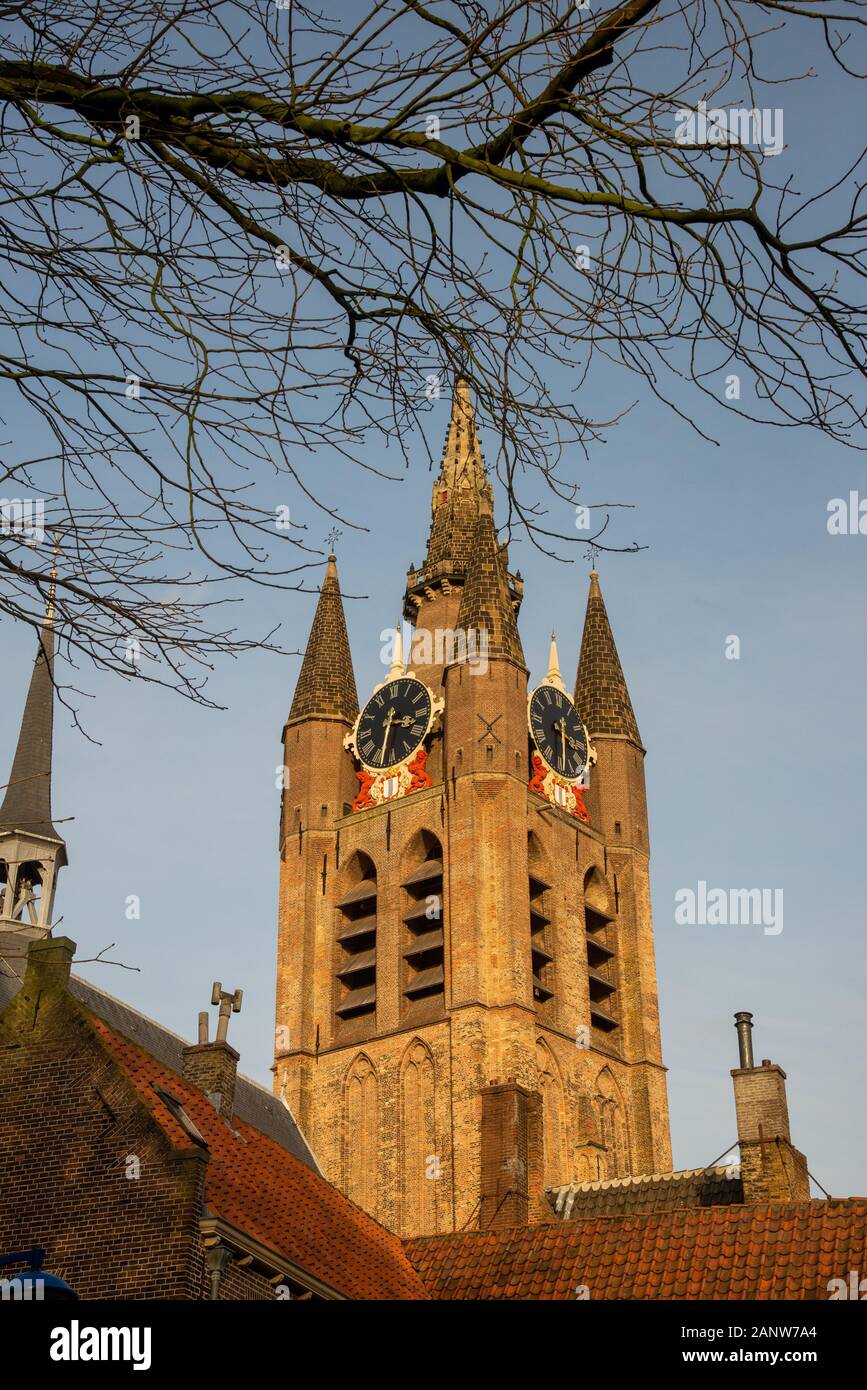 Clocktower von der alten Kirche in Delft, Holland Stockfoto