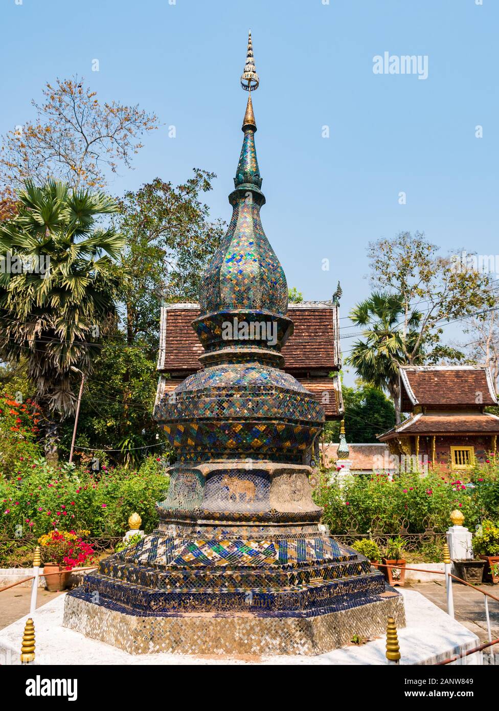 Mosaik Stupa, Wat Xien Thong Tempel, Luang Prabang, Laos, Südostasien Stockfoto