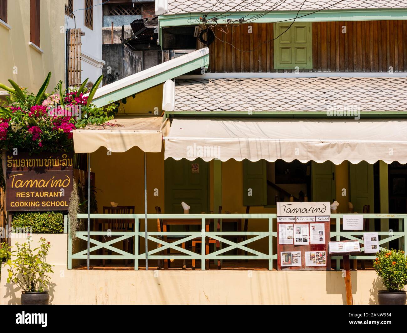 Außenansicht der Tamarind Restaurant Cookery School, Luang Prabang, Laos, Südostasien Stockfoto