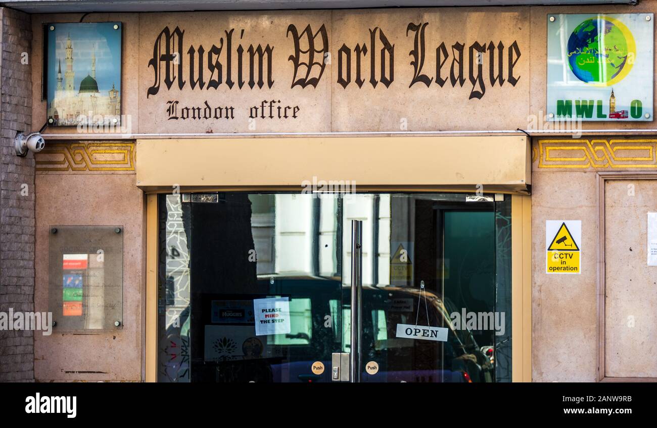 Muslimischen Weltliga London Office (MWL) - Saudi-arabien finanzierte NRO Förderung der islamischen Prinzipien weltweit. Stockfoto