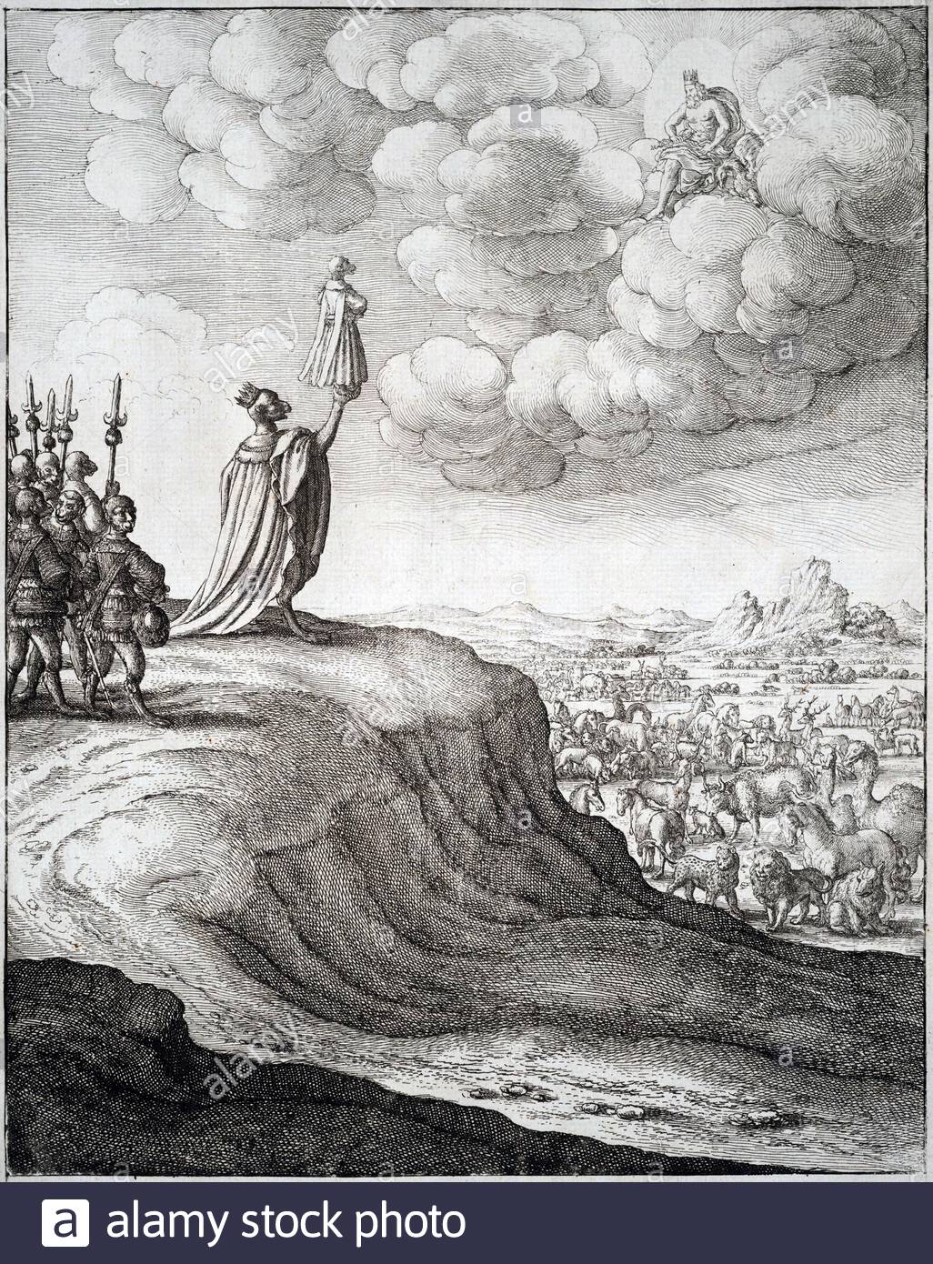 Jupiter und der Ape, Radierung von Böhmische Kupferstecher Wenzel Hollar aus 1600s Stockfoto