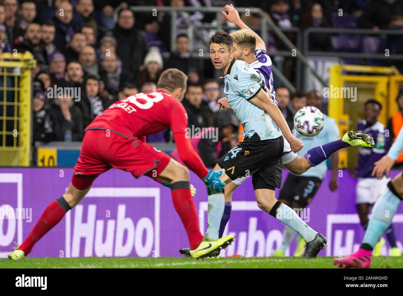 Brüssel, Belgien - 19. Januar: Simon Mignolet und Brandon Mechele der Club Brugge in Aktion während der Jupiler Pro League Spieltag 22 zwischen RSC Anderlecht, Club Brügge am 19. Januar 2020 in Anderlecht Lotto Park Stadium, Belgien. (Foto von Frank Ab Credit: Pro Schüsse/Alamy leben Nachrichten Stockfoto