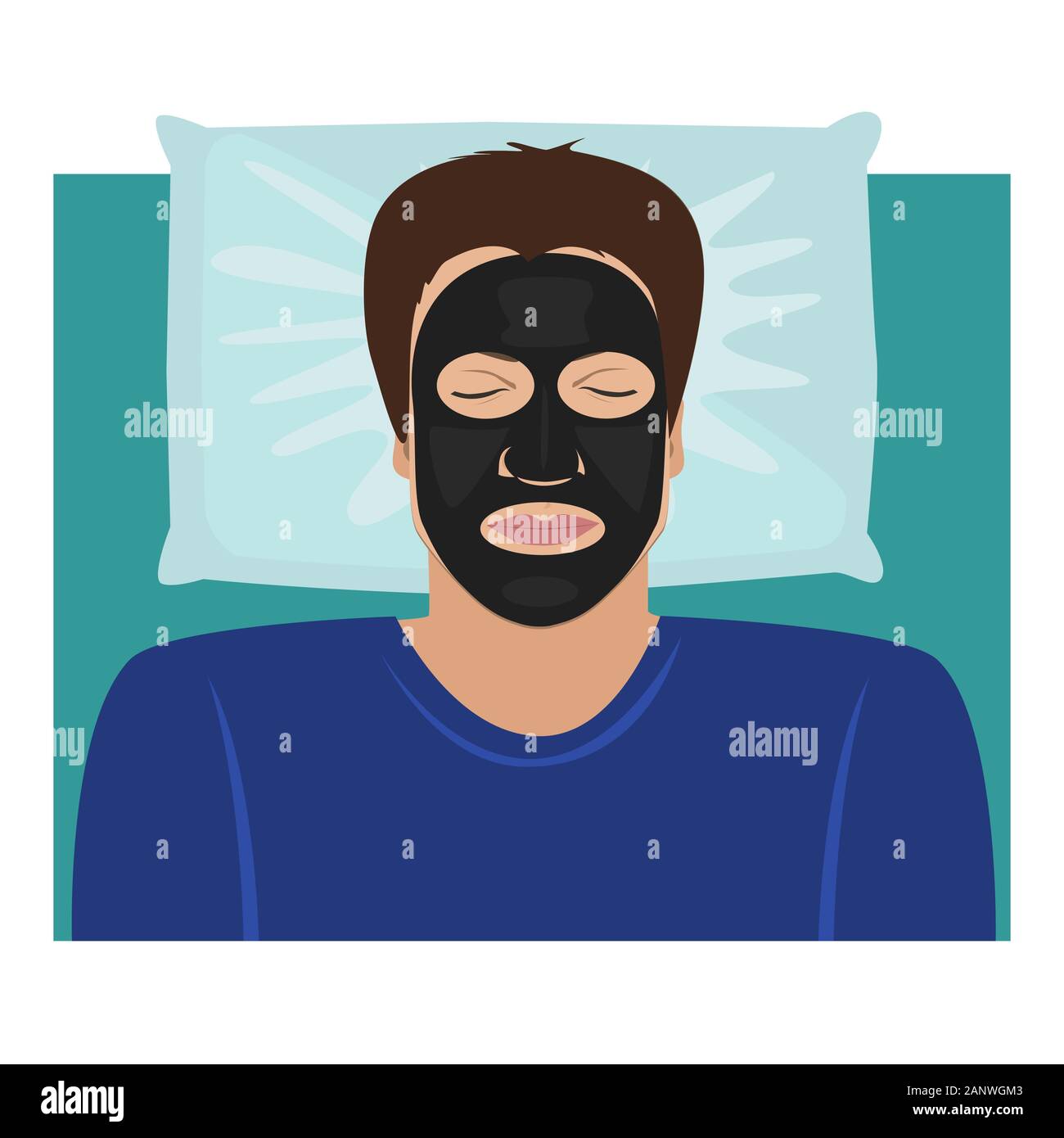 Der Mann, der bei einem schwarzem Ton oder Carbon peeling Maske auf dem Gesicht. Vector Illustration Stock Vektor