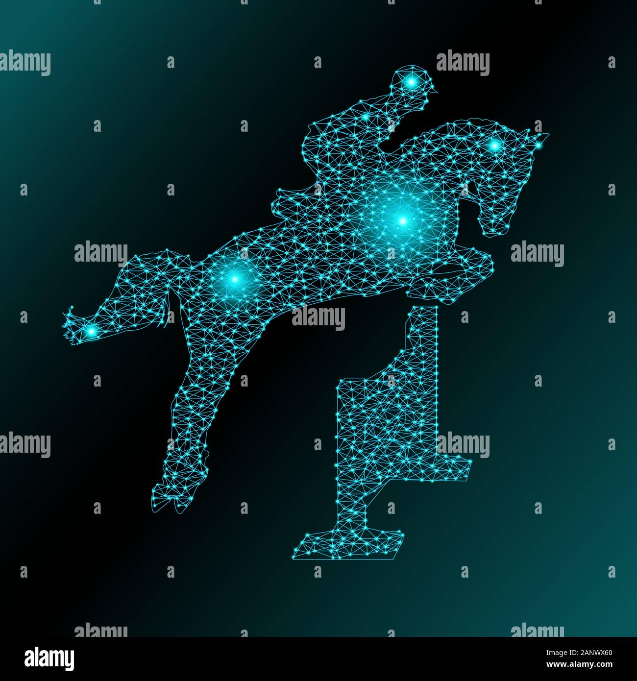 Abstract Vector Illustration eines springenden Pferd von vieleckigen Netz und leuchtenden Punkte Stock Vektor