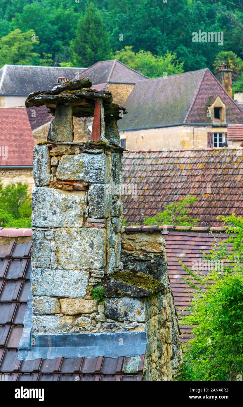 Frankreich, Dordogne, Aillac, Schornstein detail Stockfoto