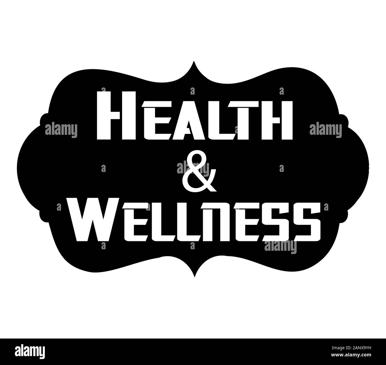 Grafisches Emblem für Gesundheit und Wellness in schwarz-weißem Chalkboard mit Typografie. Ideal für alle Gesundheits-, Fitness- und Wellnesskonzepte. Stockfoto