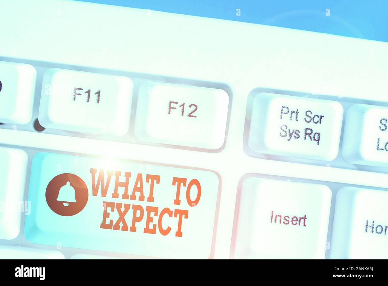 Schreiben Hinweis angezeigt, was zu erwarten ist. Business Konzept für die Verwirrung über den Glauben, was in Zukunft geschehen wird Stockfoto