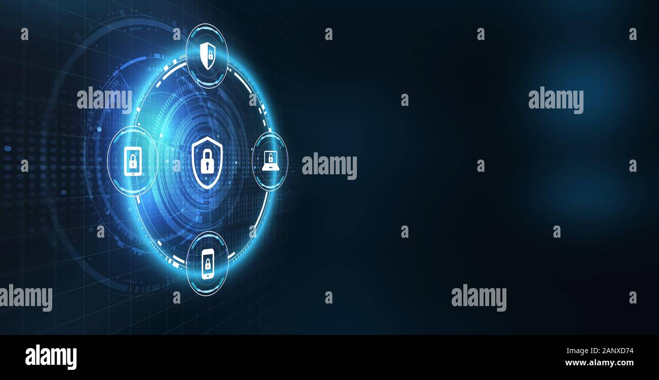 Cyber Security Datenschutz Business Technology Datenschutz Konzept. Symbol Sicherheit auf dem virtuellen Display. Stockfoto